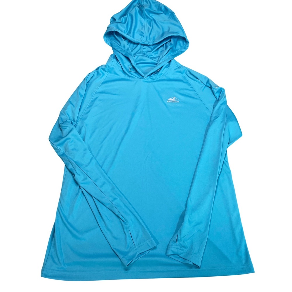 GRADUAL Mens Aqua Blue Long Sleeve Sun Hoodie Rash Guard Shirt Top XXL